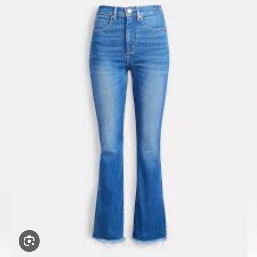LOFT High Waisted Back Slit Flare Crop Jeans in Authentic Mid Indigo Wash 29 / 8